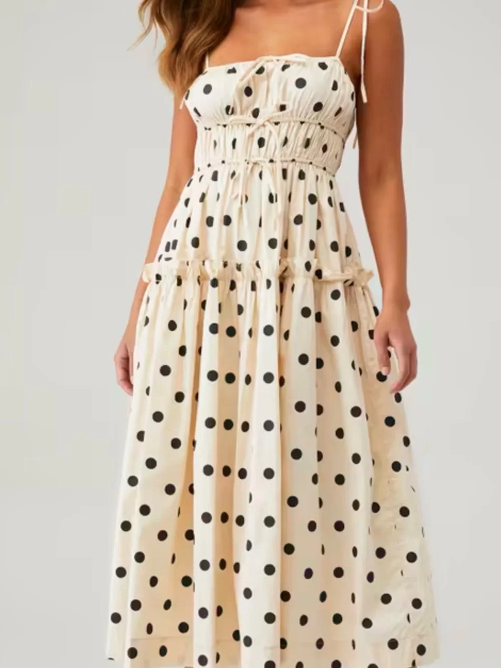 En Saison Cream Polka-Dot Tie-Strap Midi Dress - Picture 2 of 6